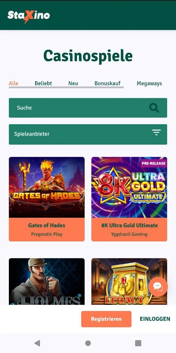 Alle Slotspiele auf einen Blick bei Staxino